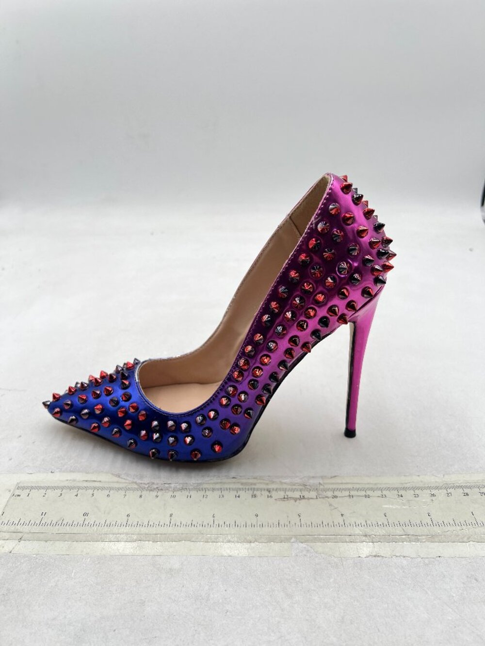 FSJ Blue Purple Studded Rivets Stiletto High Heel Pumps Classic Pointed Toe Shoe
